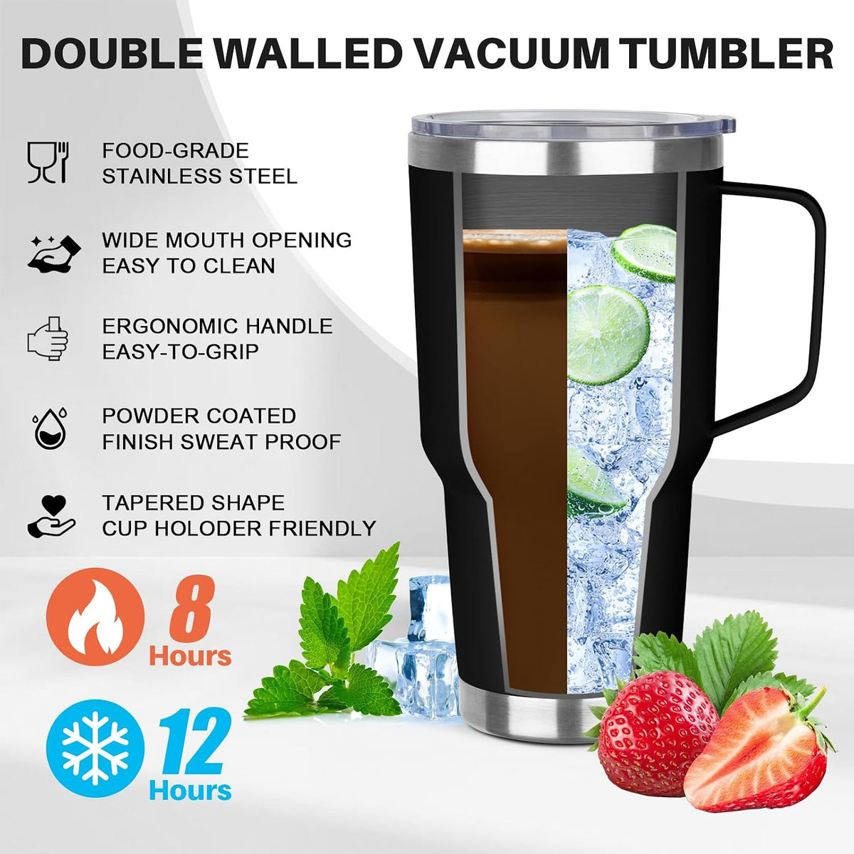 30 oz Tumbler with Handle, Stainless Steel Insulated Tumbler with Lid and Straw, Double Wall Vacuum Coffee Mug Tumbler, Insulated Coffee Thermal Cup for Cold and Hot (Yellow)