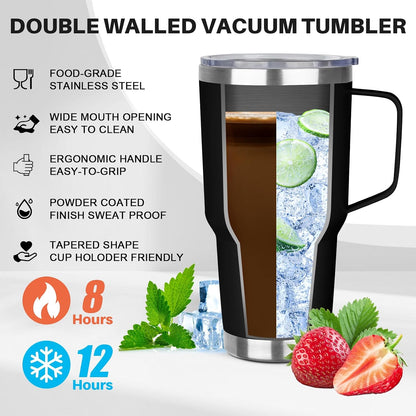 30 oz Tumbler with Handle, Stainless Steel Insulated Tumbler with Lid and Straw, Double Wall Vacuum Coffee Mug Tumbler, Insulated Coffee Thermal Cup for Cold and Hot (Yellow)