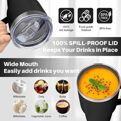 30 oz Tumbler with Handle, Stainless Steel Insulated Tumbler with Lid and Straw, Double Wall Vacuum Coffee Mug Tumbler, Insulated Coffee Thermal Cup for Cold and Hot (Yellow)