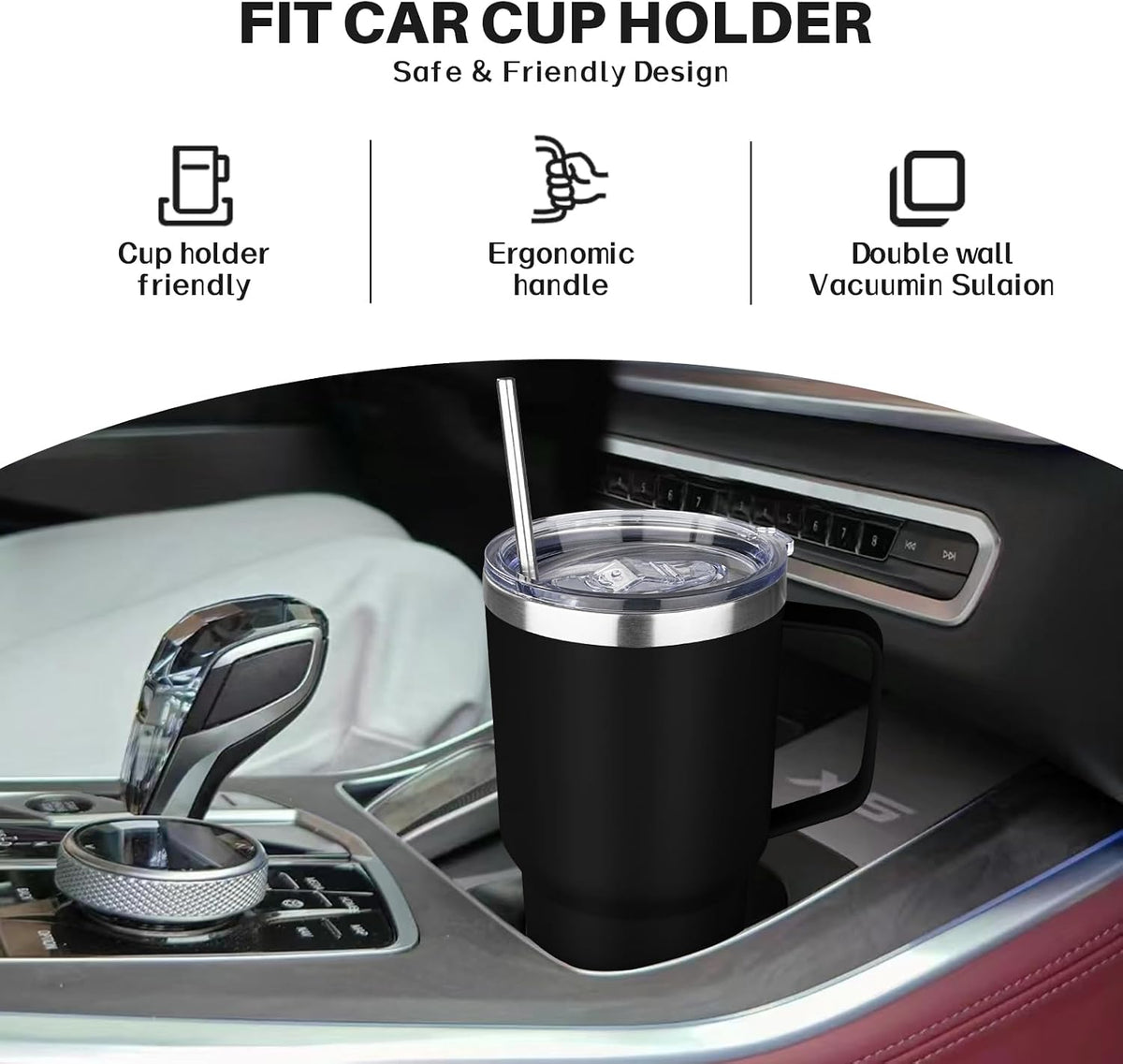 30 oz Tumbler with Handle, Stainless Steel Insulated Tumbler with Lid and Straw, Double Wall Vacuum Coffee Mug Tumbler, Insulated Coffee Thermal Cup for Cold and Hot (Yellow)