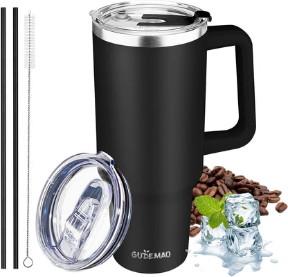 30 oz Tumbler with Handle, Stainless Steel Insulated Tumbler with Lid and Straw, Double Wall Vacuum Coffee Mug Tumbler, Insulated Coffee Thermal Cup for Cold and Hot (Yellow)