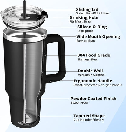 30 oz Tumbler with Handle, Stainless Steel Insulated Tumbler with Lid and Straw, Double Wall Vacuum Coffee Mug Tumbler, Insulated Coffee Thermal Cup for Cold and Hot (Yellow)