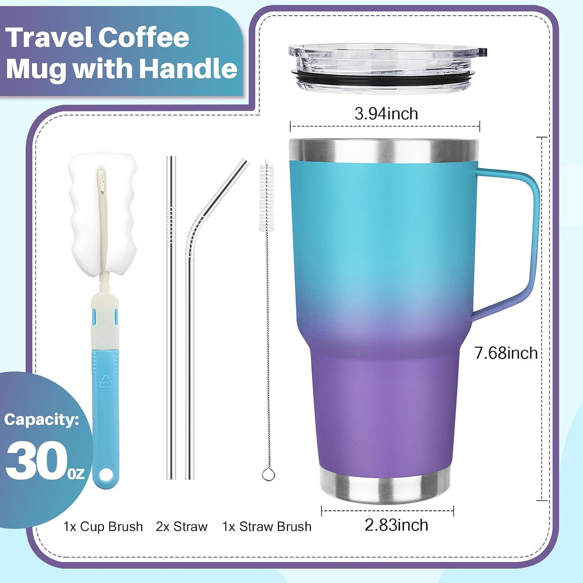 30 oz Tumbler with Handle, Stainless Steel Insulated Tumbler with Lid and Straw, Double Wall Vacuum Coffee Mug Tumbler, Insulated Coffee Thermal Cup for Cold and Hot (Yellow)