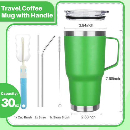 30 oz Tumbler with Handle, Stainless Steel Insulated Tumbler with Lid and Straw, Double Wall Vacuum Coffee Mug Tumbler, Insulated Coffee Thermal Cup for Cold and Hot (Yellow)