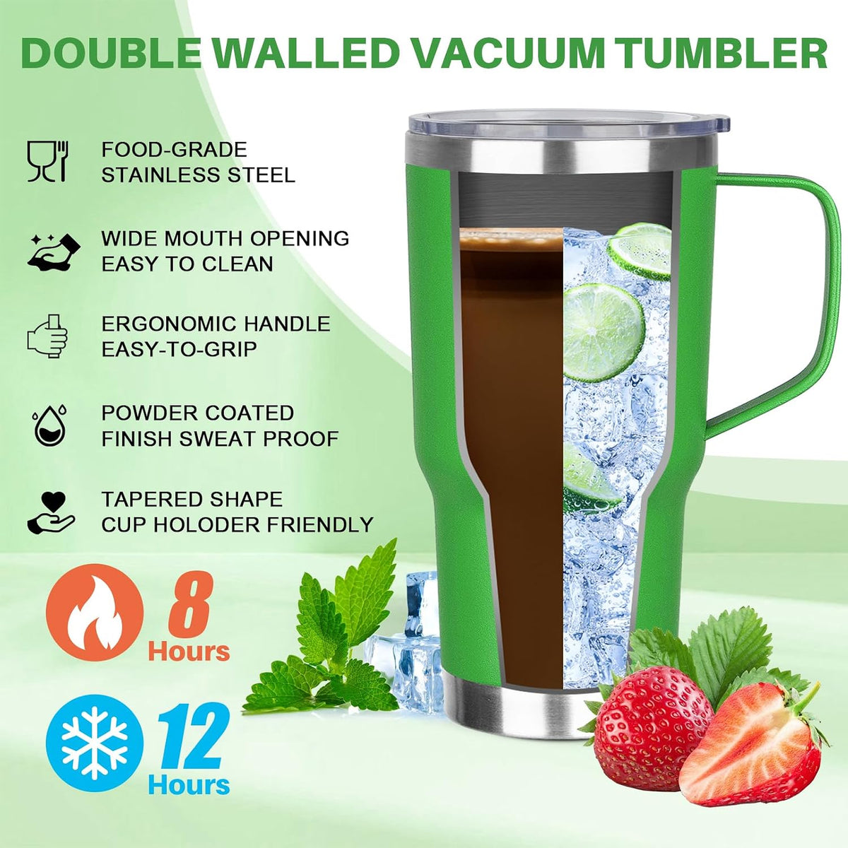 30 oz Tumbler with Handle, Stainless Steel Insulated Tumbler with Lid and Straw, Double Wall Vacuum Coffee Mug Tumbler, Insulated Coffee Thermal Cup for Cold and Hot (Yellow)