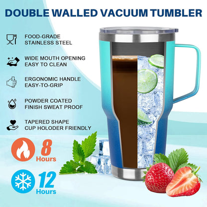 30 oz Tumbler with Handle, Stainless Steel Insulated Tumbler with Lid and Straw, Double Wall Vacuum Coffee Mug Tumbler, Insulated Coffee Thermal Cup for Cold and Hot (Yellow)