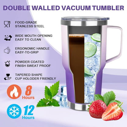 30 oz Tumbler with Handle, Stainless Steel Insulated Tumbler with Lid and Straw, Double Wall Vacuum Coffee Mug Tumbler, Insulated Coffee Thermal Cup for Cold and Hot (Yellow)