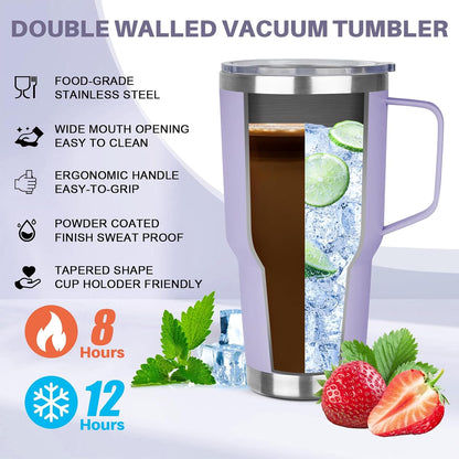 30 oz Tumbler with Handle, Stainless Steel Insulated Tumbler with Lid and Straw, Double Wall Vacuum Coffee Mug Tumbler, Insulated Coffee Thermal Cup for Cold and Hot (Yellow)