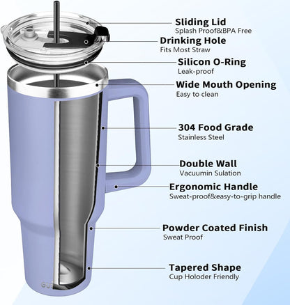 30 oz Tumbler with Handle, Stainless Steel Insulated Tumbler with Lid and Straw, Double Wall Vacuum Coffee Mug Tumbler, Insulated Coffee Thermal Cup for Cold and Hot (Yellow)