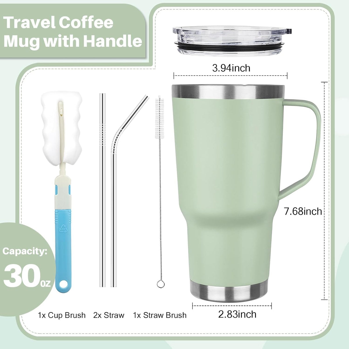 30 oz Tumbler with Handle, Stainless Steel Insulated Tumbler with Lid and Straw, Double Wall Vacuum Coffee Mug Tumbler, Insulated Coffee Thermal Cup for Cold and Hot (Yellow)