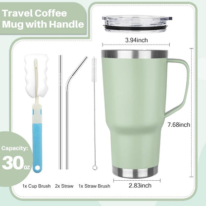 30 oz Tumbler with Handle, Stainless Steel Insulated Tumbler with Lid and Straw, Double Wall Vacuum Coffee Mug Tumbler, Insulated Coffee Thermal Cup for Cold and Hot (Yellow)