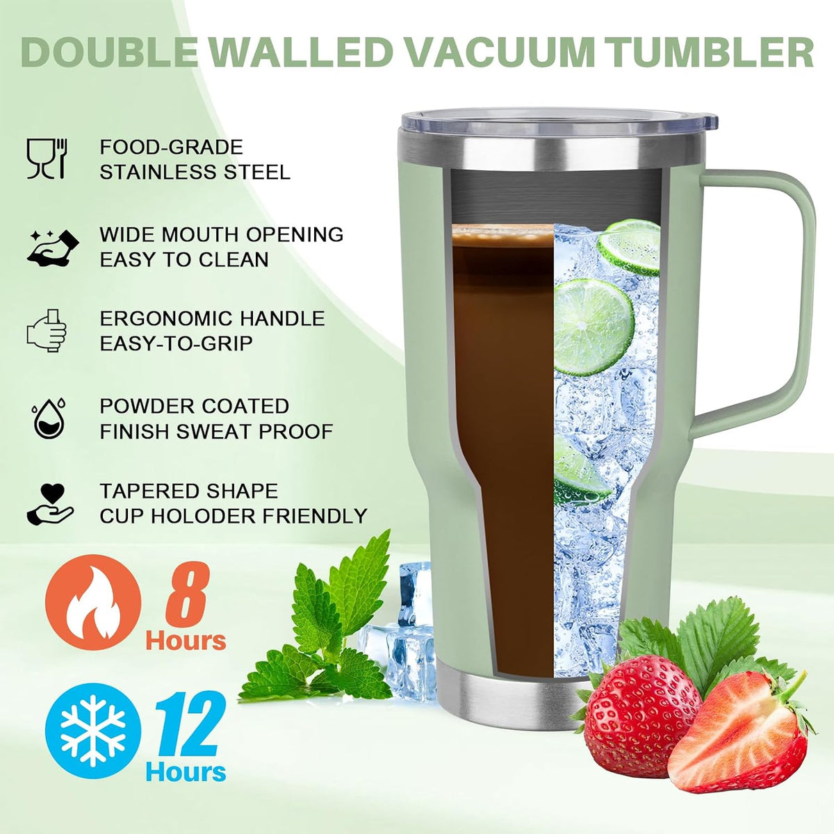 30 oz Tumbler with Handle, Stainless Steel Insulated Tumbler with Lid and Straw, Double Wall Vacuum Coffee Mug Tumbler, Insulated Coffee Thermal Cup for Cold and Hot (Yellow)