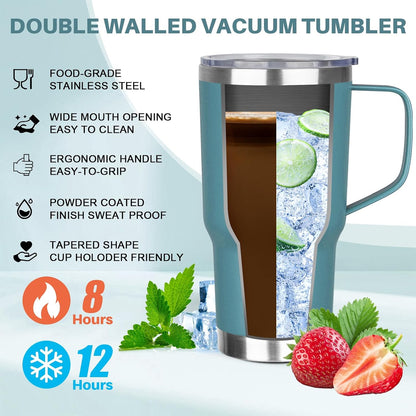 30 oz Tumbler with Handle, Stainless Steel Insulated Tumbler with Lid and Straw, Double Wall Vacuum Coffee Mug Tumbler, Insulated Coffee Thermal Cup for Cold and Hot (Yellow)