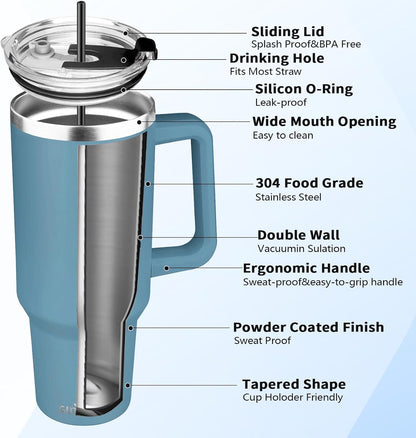 30 oz Tumbler with Handle, Stainless Steel Insulated Tumbler with Lid and Straw, Double Wall Vacuum Coffee Mug Tumbler, Insulated Coffee Thermal Cup for Cold and Hot (Yellow)