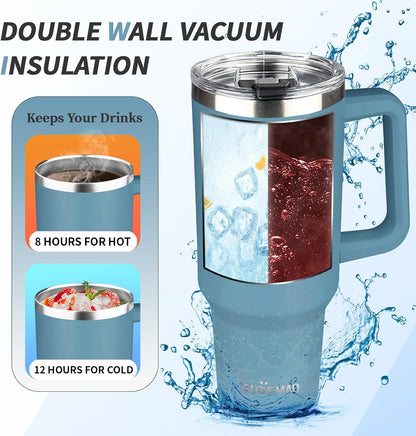 30 oz Tumbler with Handle, Stainless Steel Insulated Tumbler with Lid and Straw, Double Wall Vacuum Coffee Mug Tumbler, Insulated Coffee Thermal Cup for Cold and Hot (Yellow)