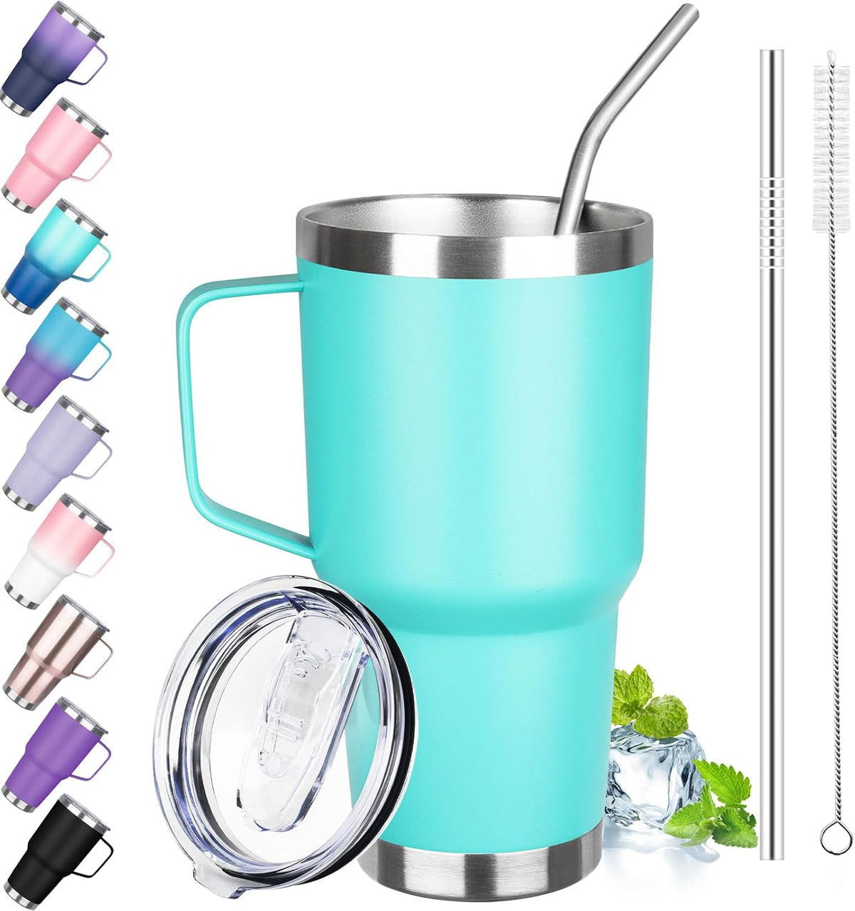 30 oz Tumbler with Handle, Stainless Steel Insulated Tumbler with Lid and Straw, Double Wall Vacuum Coffee Mug Tumbler, Insulated Coffee Thermal Cup for Cold and Hot (Yellow)