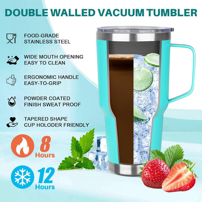 30 oz Tumbler with Handle, Stainless Steel Insulated Tumbler with Lid and Straw, Double Wall Vacuum Coffee Mug Tumbler, Insulated Coffee Thermal Cup for Cold and Hot (Yellow)