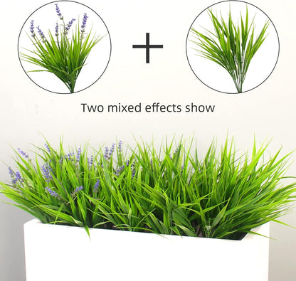 Artificial Plants Outdoor Fake Monkey Grass with Flowers for Pot UV Resistant Plant Decor for Window Garden Patio Hanging Planter Pathway Front Porch (Grass with Flowers)