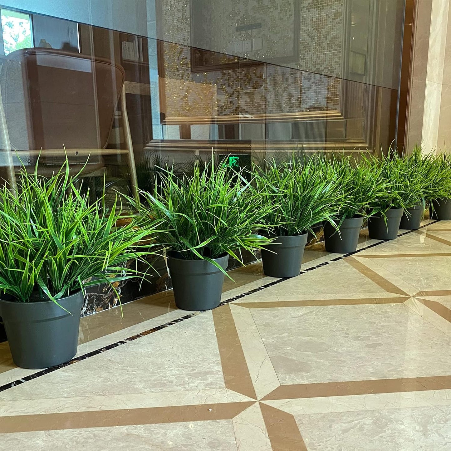 Artificial Plants Outdoor Fake Monkey Grass with Flowers for Pot UV Resistant Plant Decor for Window Garden Patio Hanging Planter Pathway Front Porch (Grass with Flowers)