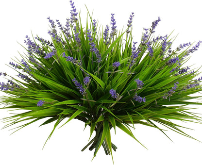 Artificial Plants Outdoor Fake Monkey Grass with Flowers for Pot UV Resistant Plant Decor for Window Garden Patio Hanging Planter Pathway Front Porch (Grass with Flowers)