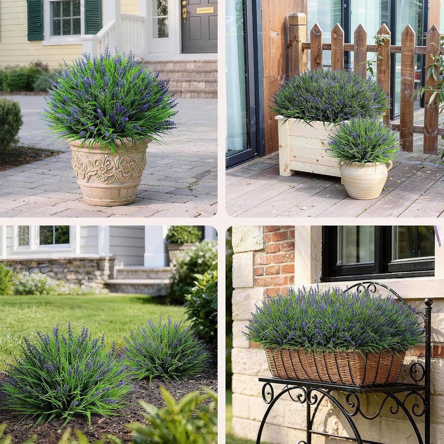 Artificial Plants Outdoor Fake Monkey Grass with Flowers for Pot UV Resistant Plant Decor for Window Garden Patio Hanging Planter Pathway Front Porch (Grass with Flowers)