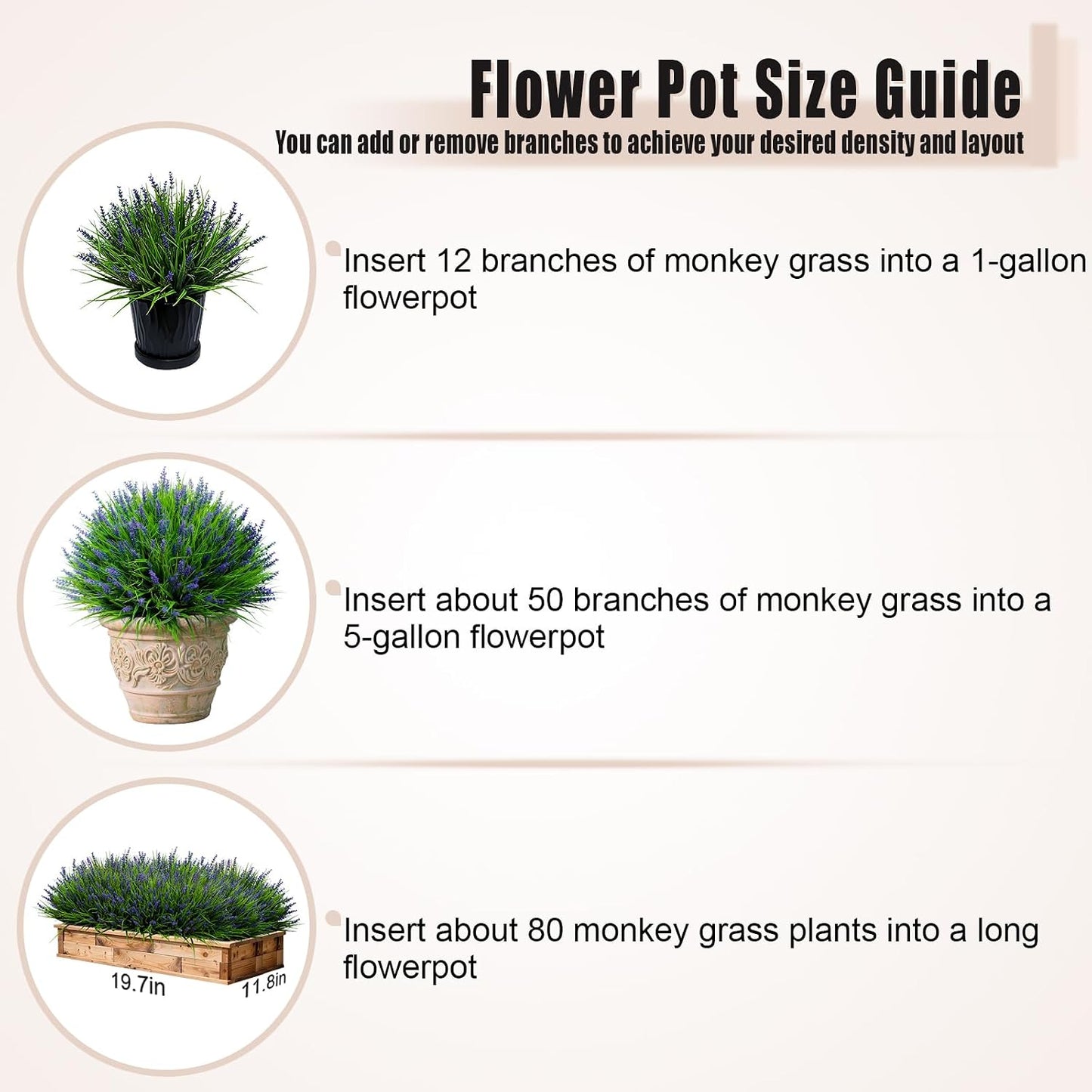 Artificial Plants Outdoor Fake Monkey Grass with Flowers for Pot UV Resistant Plant Decor for Window Garden Patio Hanging Planter Pathway Front Porch (Grass with Flowers)
