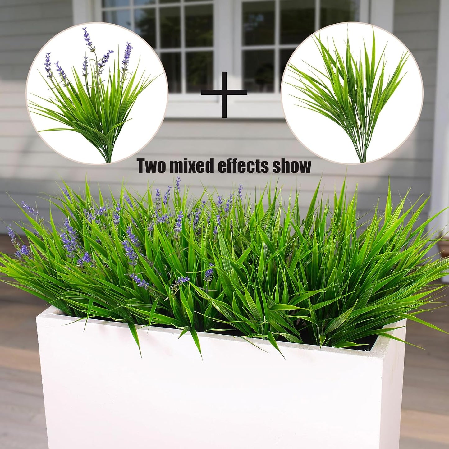Artificial Plants Outdoor Fake Monkey Grass with Flowers for Pot UV Resistant Plant Decor for Window Garden Patio Hanging Planter Pathway Front Porch (Grass with Flowers)