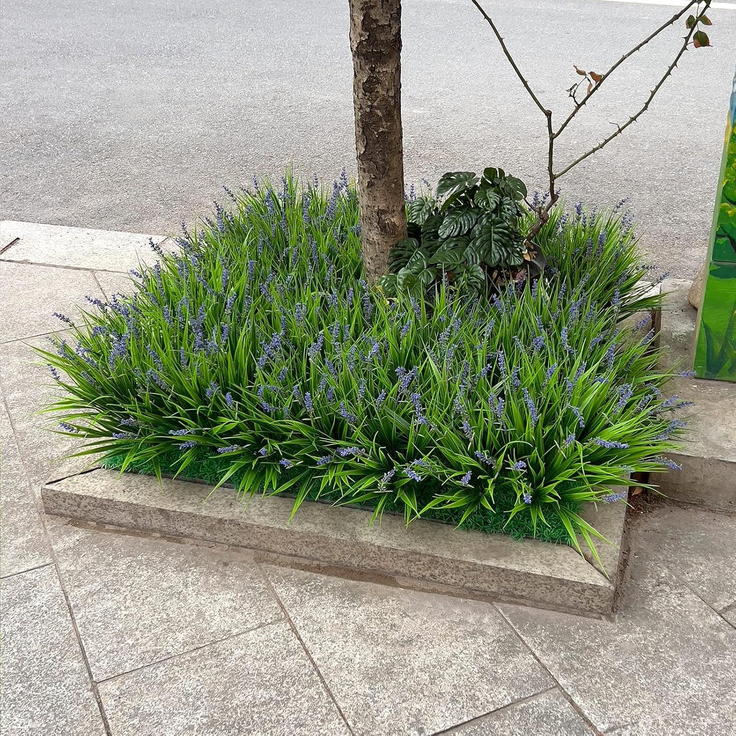 Artificial Plants Outdoor Fake Monkey Grass with Flowers for Pot UV Resistant Plant Decor for Window Garden Patio Hanging Planter Pathway Front Porch (Grass with Flowers)