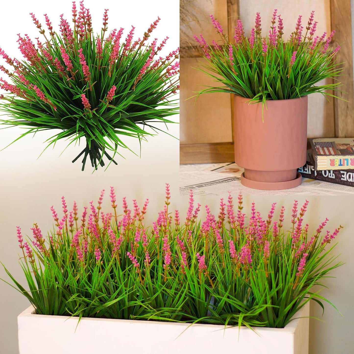Artificial Plants Outdoor Fake Monkey Grass with Flowers for Pot UV Resistant Plant Decor for Window Garden Patio Hanging Planter Pathway Front Porch (Grass with Flowers)