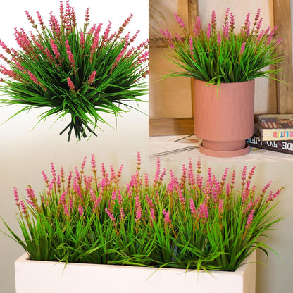 Artificial Plants Outdoor Fake Monkey Grass with Flowers for Pot UV Resistant Plant Decor for Window Garden Patio Hanging Planter Pathway Front Porch (Grass with Flowers)