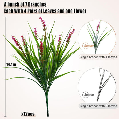Artificial Plants Outdoor Fake Monkey Grass with Flowers for Pot UV Resistant Plant Decor for Window Garden Patio Hanging Planter Pathway Front Porch (Grass with Flowers)