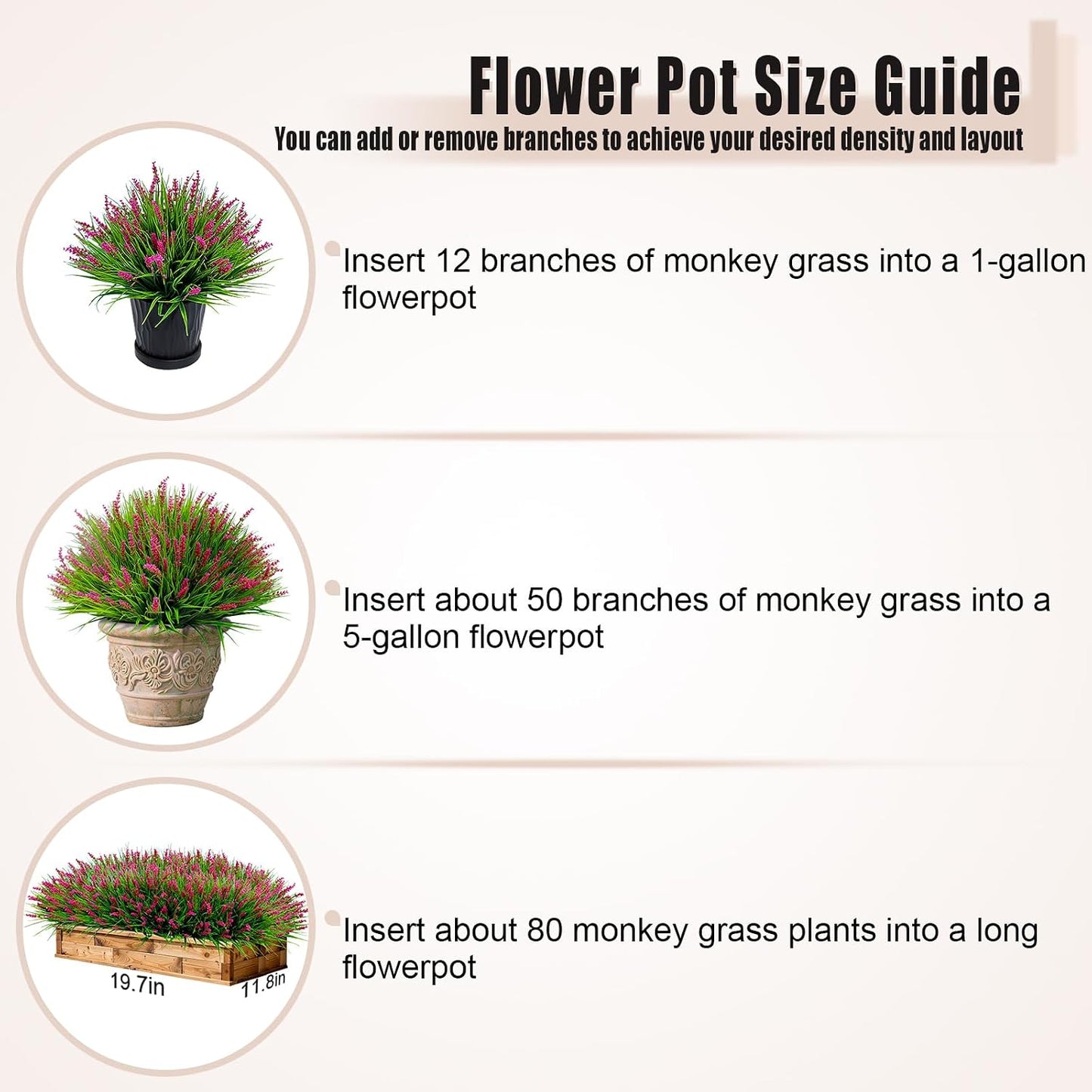 Artificial Plants Outdoor Fake Monkey Grass with Flowers for Pot UV Resistant Plant Decor for Window Garden Patio Hanging Planter Pathway Front Porch (Grass with Flowers)