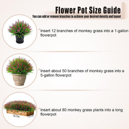 Artificial Plants Outdoor Fake Monkey Grass with Flowers for Pot UV Resistant Plant Decor for Window Garden Patio Hanging Planter Pathway Front Porch (Grass with Flowers)