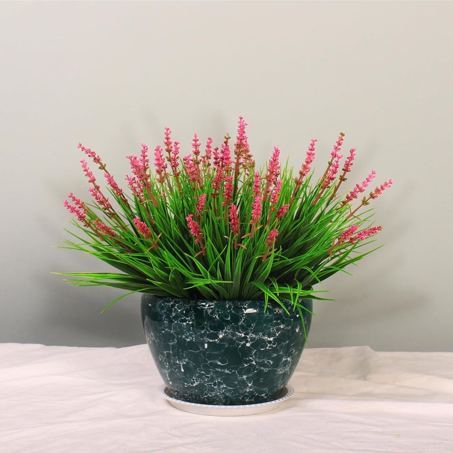 Artificial Plants Outdoor Fake Monkey Grass with Flowers for Pot UV Resistant Plant Decor for Window Garden Patio Hanging Planter Pathway Front Porch (Grass with Flowers)