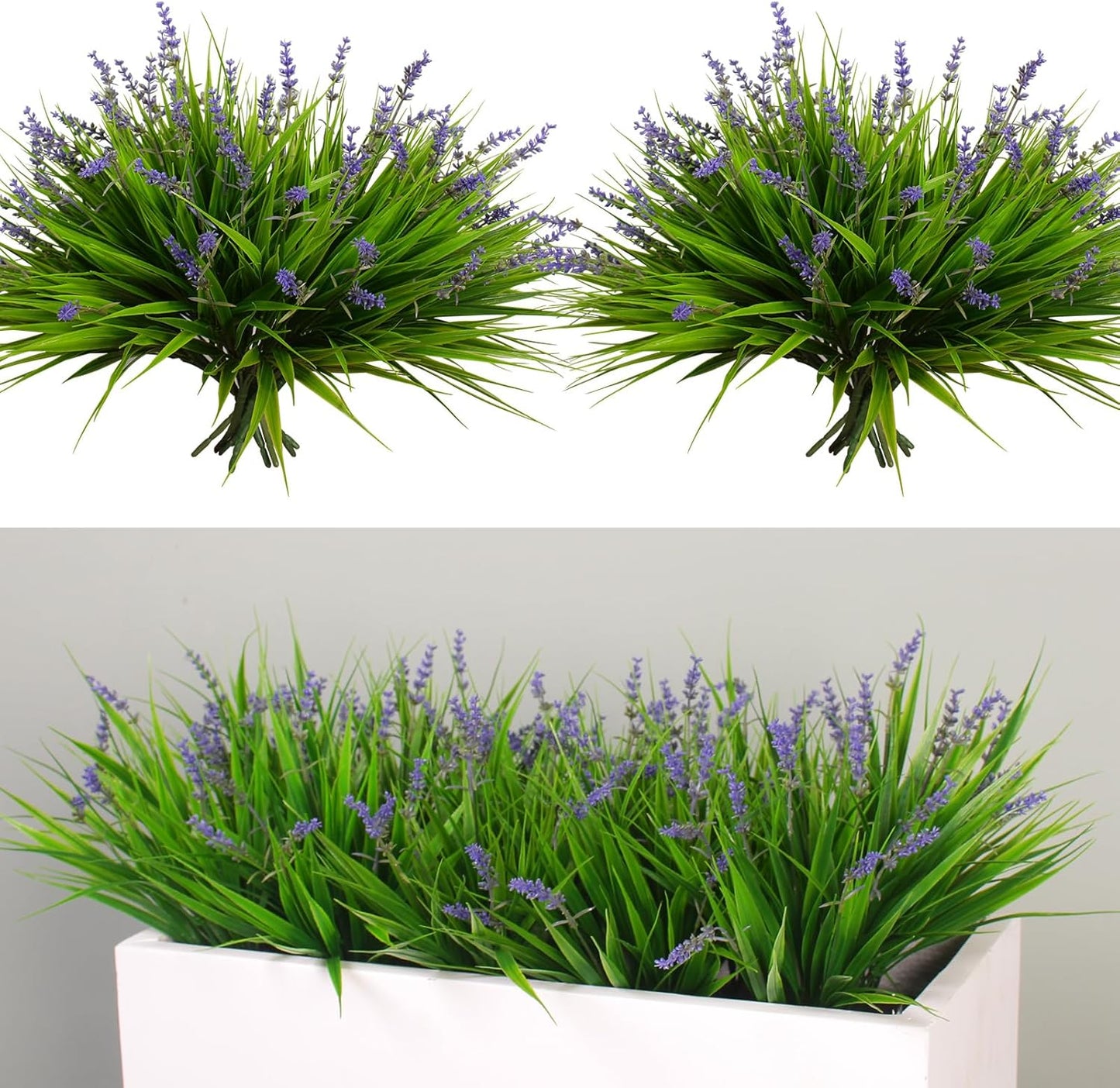 Artificial Plants Outdoor Fake Monkey Grass with Flowers for Pot UV Resistant Plant Decor for Window Garden Patio Hanging Planter Pathway Front Porch (Grass with Flowers)