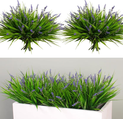 Artificial Plants Outdoor Fake Monkey Grass with Flowers for Pot UV Resistant Plant Decor for Window Garden Patio Hanging Planter Pathway Front Porch (Grass with Flowers)