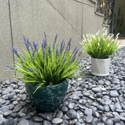 Artificial Plants Outdoor Fake Monkey Grass with Flowers for Pot UV Resistant Plant Decor for Window Garden Patio Hanging Planter Pathway Front Porch (Grass with Flowers)