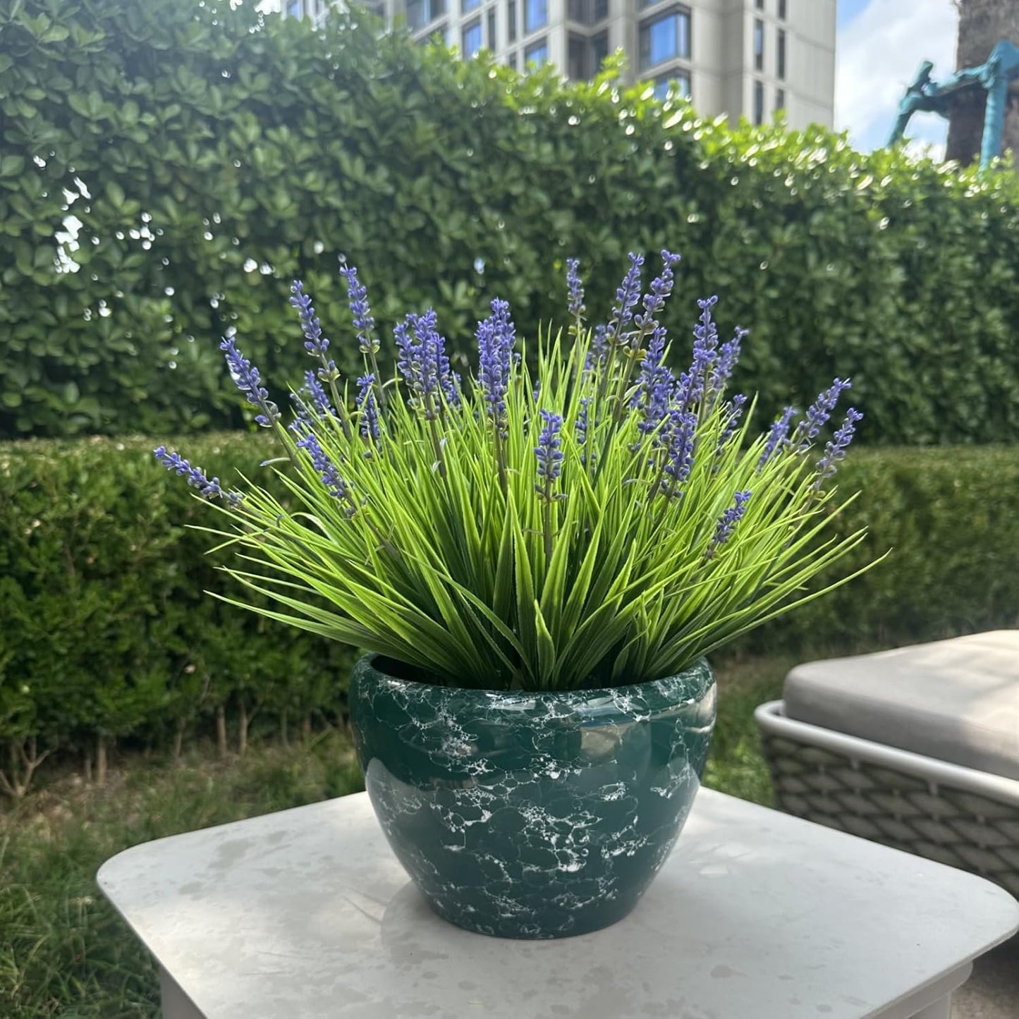 Artificial Plants Outdoor Fake Monkey Grass with Flowers for Pot UV Resistant Plant Decor for Window Garden Patio Hanging Planter Pathway Front Porch (Grass with Flowers)