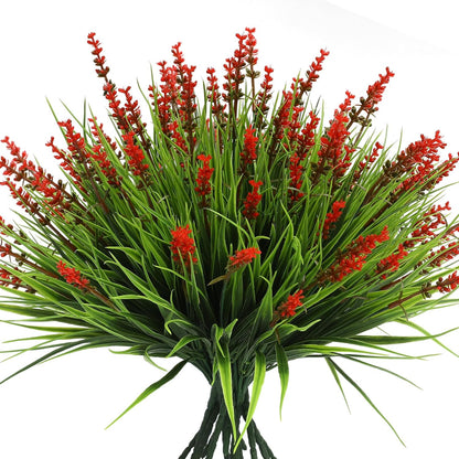 Artificial Plants Outdoor Fake Monkey Grass with Flowers for Pot UV Resistant Plant Decor for Window Garden Patio Hanging Planter Pathway Front Porch (Grass with Flowers)