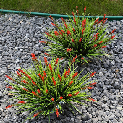 Artificial Plants Outdoor Fake Monkey Grass with Flowers for Pot UV Resistant Plant Decor for Window Garden Patio Hanging Planter Pathway Front Porch (Grass with Flowers)