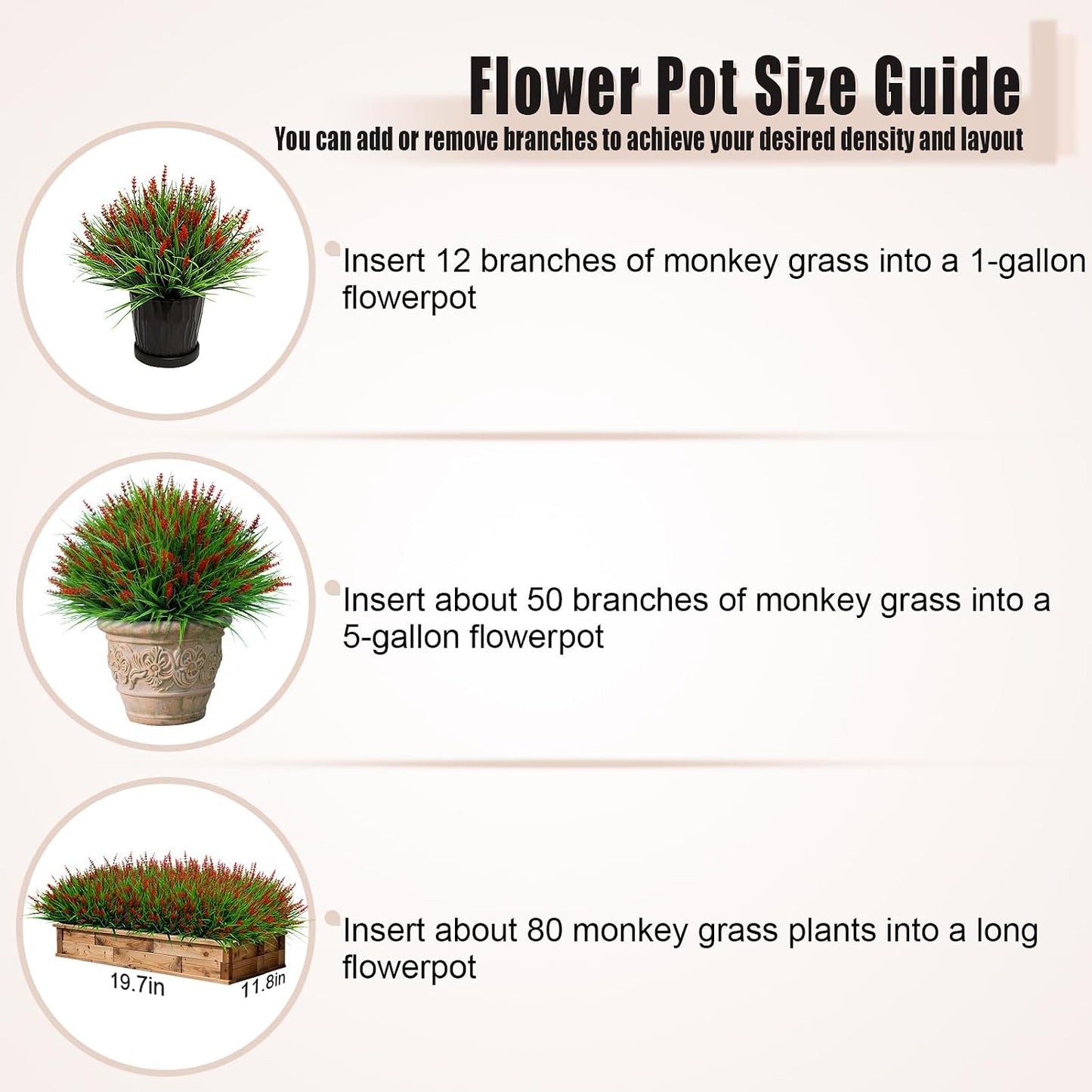 Artificial Plants Outdoor Fake Monkey Grass with Flowers for Pot UV Resistant Plant Decor for Window Garden Patio Hanging Planter Pathway Front Porch (Grass with Flowers)