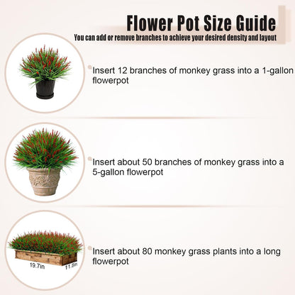 Artificial Plants Outdoor Fake Monkey Grass with Flowers for Pot UV Resistant Plant Decor for Window Garden Patio Hanging Planter Pathway Front Porch (Grass with Flowers)