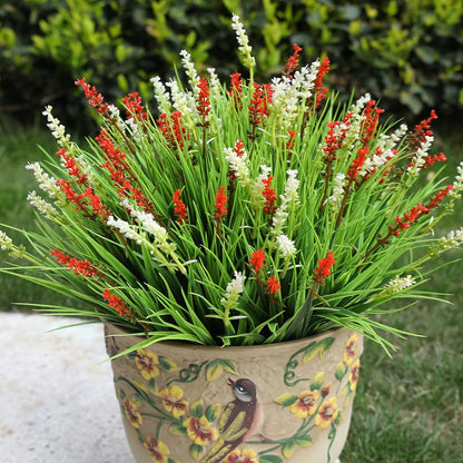 Artificial Plants Outdoor Fake Monkey Grass with Flowers for Pot UV Resistant Plant Decor for Window Garden Patio Hanging Planter Pathway Front Porch (Grass with Flowers)