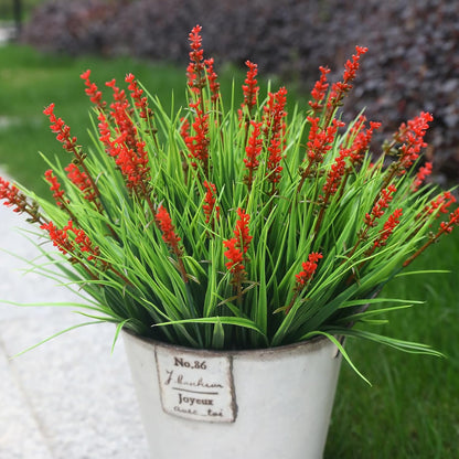 Artificial Plants Outdoor Fake Monkey Grass with Flowers for Pot UV Resistant Plant Decor for Window Garden Patio Hanging Planter Pathway Front Porch (Grass with Flowers)