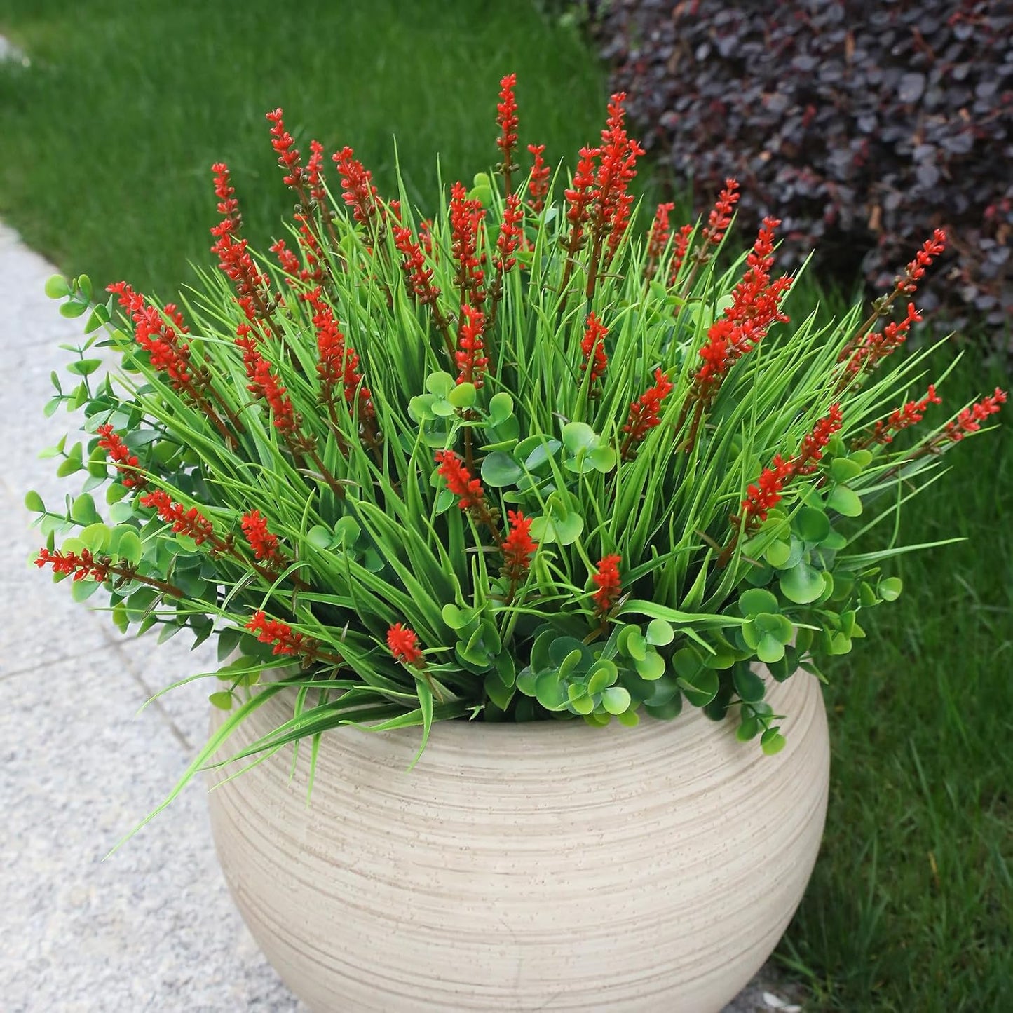 Artificial Plants Outdoor Fake Monkey Grass with Flowers for Pot UV Resistant Plant Decor for Window Garden Patio Hanging Planter Pathway Front Porch (Grass with Flowers)