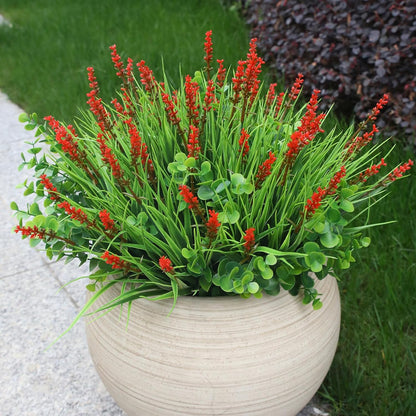 Artificial Plants Outdoor Fake Monkey Grass with Flowers for Pot UV Resistant Plant Decor for Window Garden Patio Hanging Planter Pathway Front Porch (Grass with Flowers)