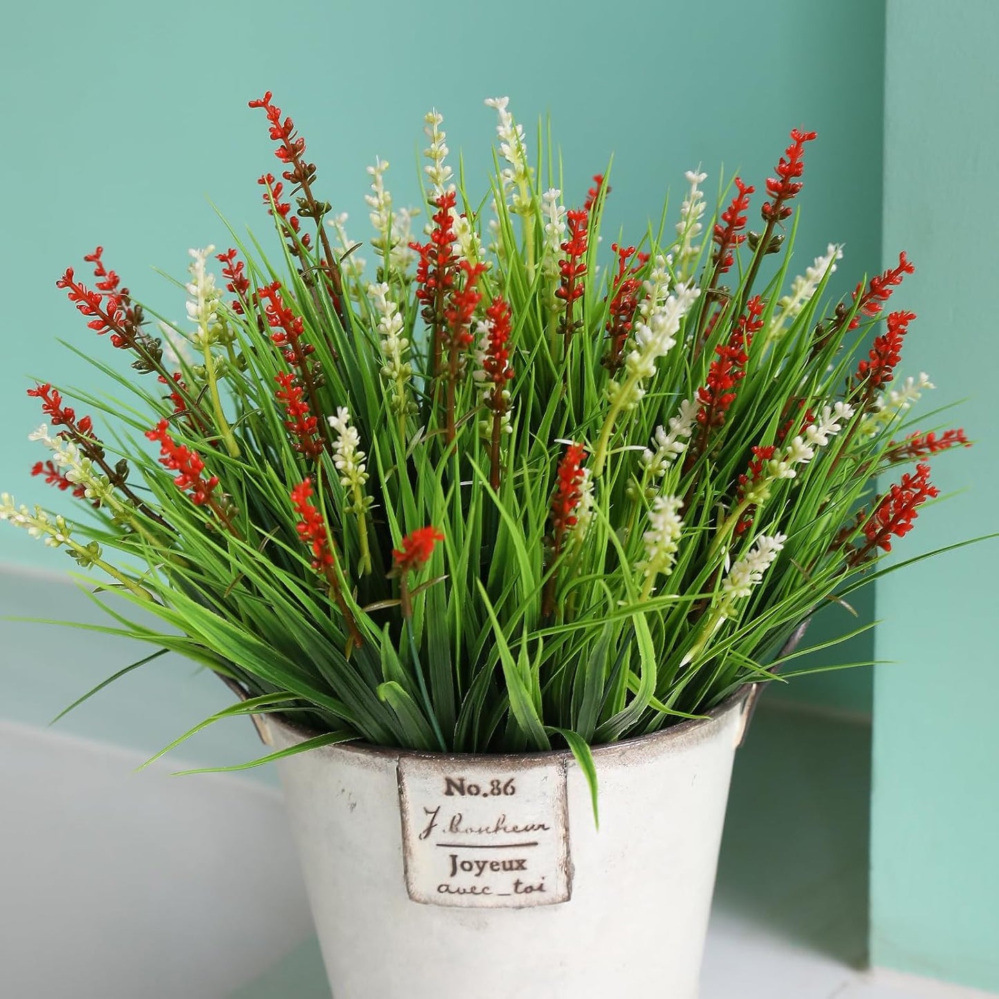 Artificial Plants Outdoor Fake Monkey Grass with Flowers for Pot UV Resistant Plant Decor for Window Garden Patio Hanging Planter Pathway Front Porch (Grass with Flowers)
