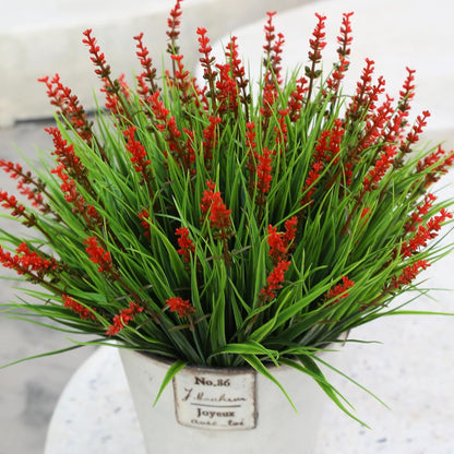 Artificial Plants Outdoor Fake Monkey Grass with Flowers for Pot UV Resistant Plant Decor for Window Garden Patio Hanging Planter Pathway Front Porch (Grass with Flowers)