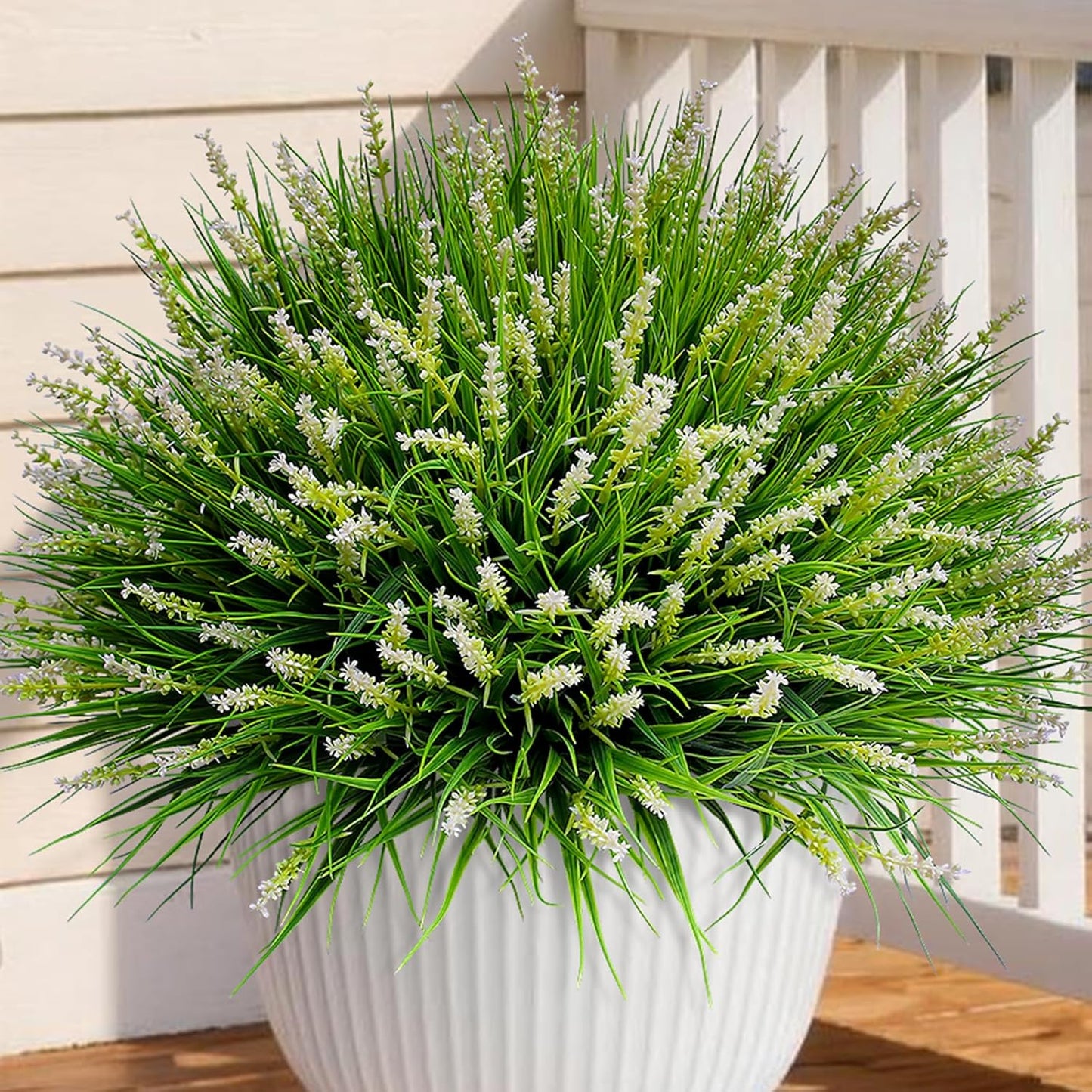 Artificial Plants Outdoor Fake Monkey Grass with Flowers for Pot UV Resistant Plant Decor for Window Garden Patio Hanging Planter Pathway Front Porch (Grass with Flowers)