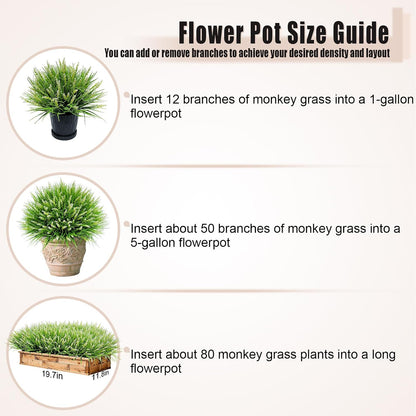 Artificial Plants Outdoor Fake Monkey Grass with Flowers for Pot UV Resistant Plant Decor for Window Garden Patio Hanging Planter Pathway Front Porch (Grass with Flowers)